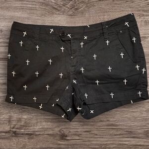 Women's Black Cross Print Shorts